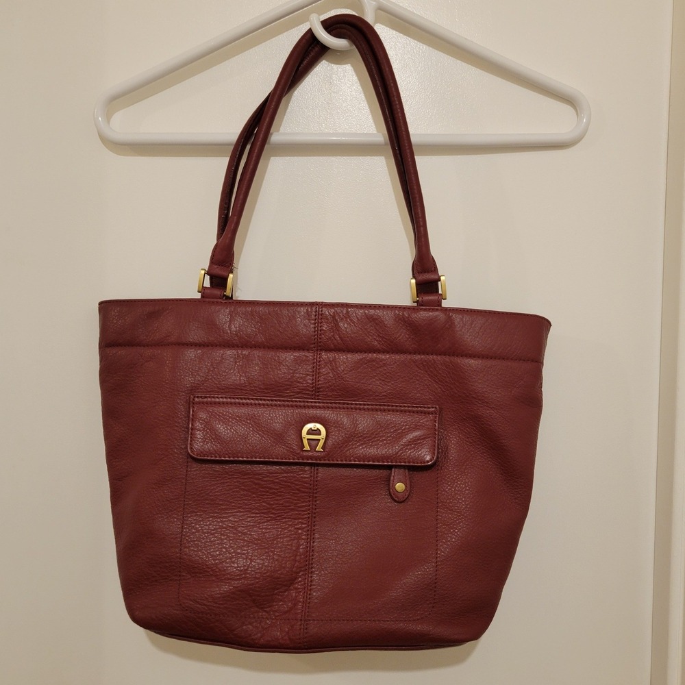 Etienne Aigner Burgundy Oxblood Pebbled Leather Tote Shoulder Bag Chic Business